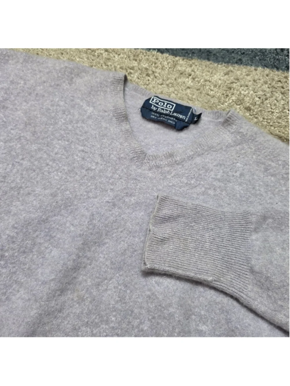 Polo Ralph Lauren 100% Cashmere Sweater Gray Knit Size L Soft Luxury